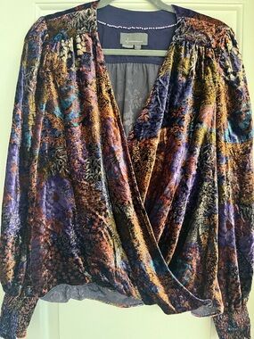 Anthropologie Purple Velvet Floral Top